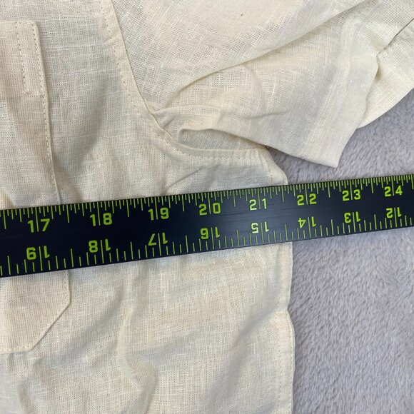 Tenth + Ocean Mens Shirt Large Short Sleeve Button Up Dull Yellow Washable Linen - Picture 4 of 14